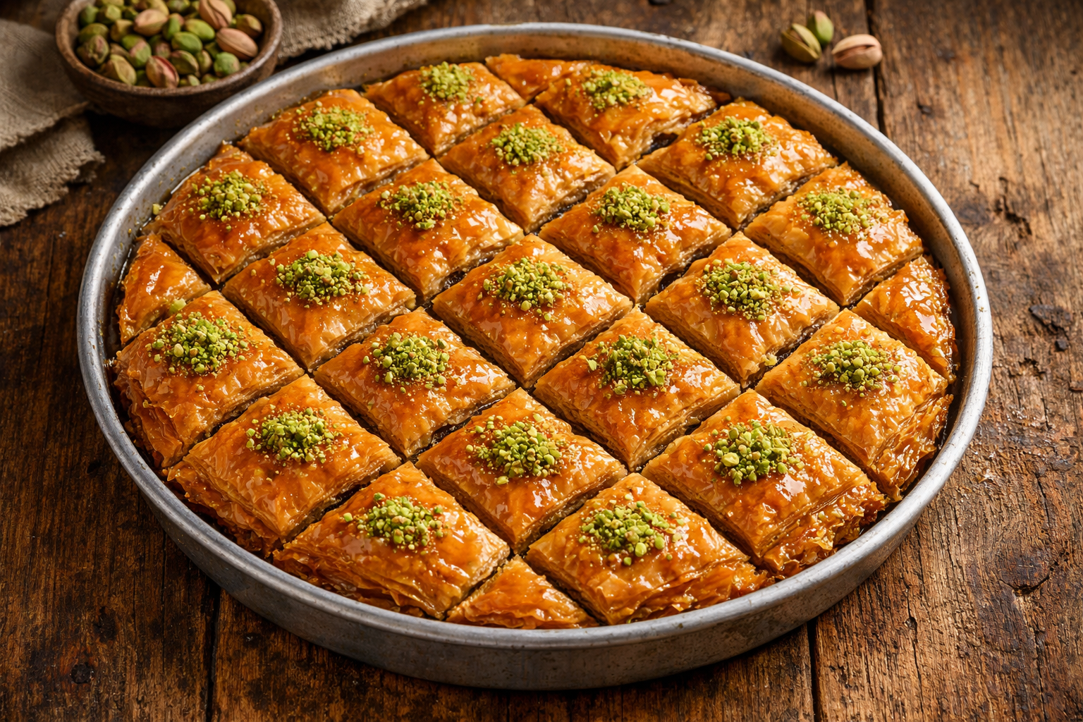 Taze hazırlanmış ev baklavası tepsisi
